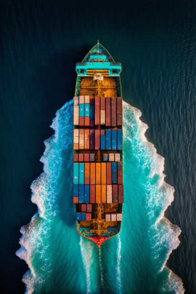 container ship Aerial view blue sea .Generative Ai